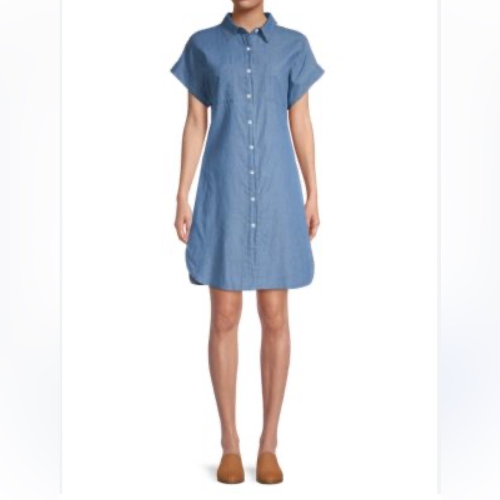 Andrea Blue Short Sleeve Button‎ Down Shirtdress. Size M (D)